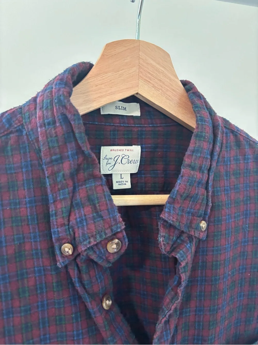 J. Crew Men’s Navy & Burgundy Plaid Cotton Button-Down Shirt | 100% cotton | L